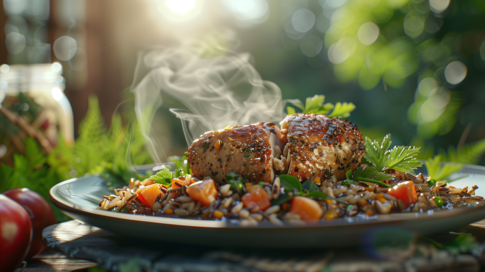Bacon-Wrapped Quail with Wild Rice Stuffing