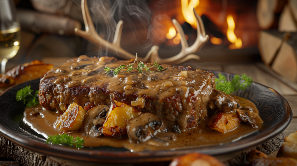 Mule Deer Meatloaf with Wild Mushroom Gravy